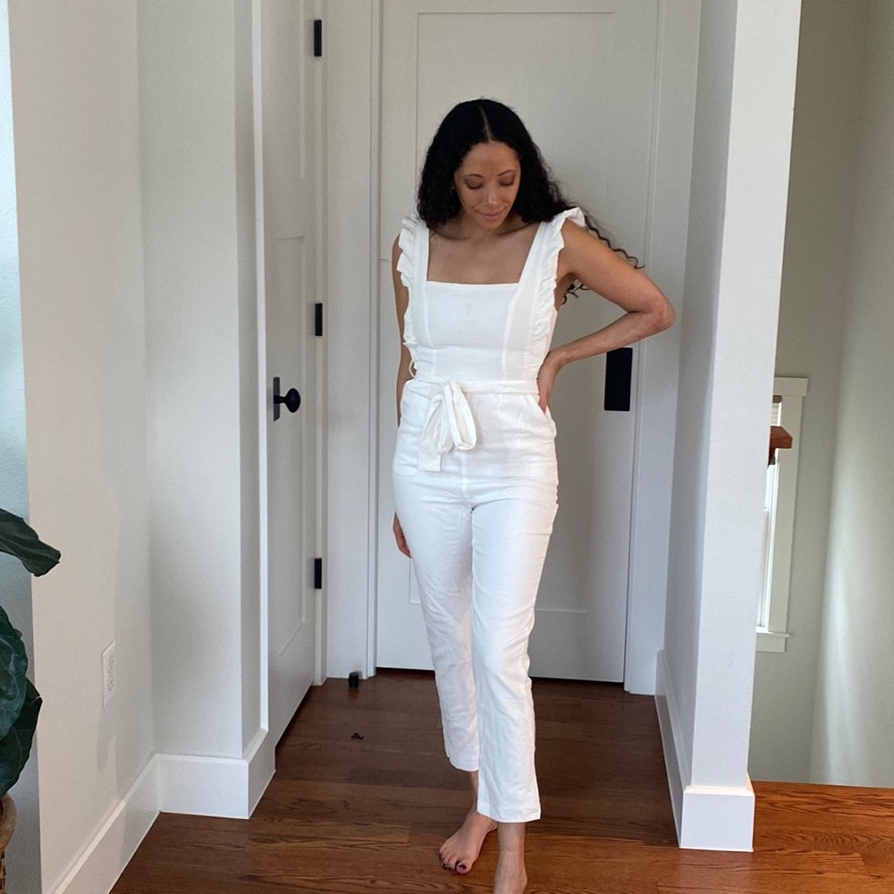 Anthropologie White linen Jumpsuit